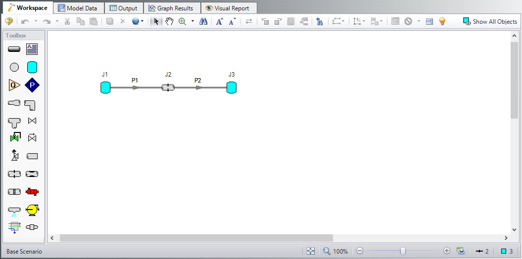 Workspace showing the model layout